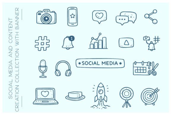 Download Social Media and Content Creation Doodle - Content creation Collection